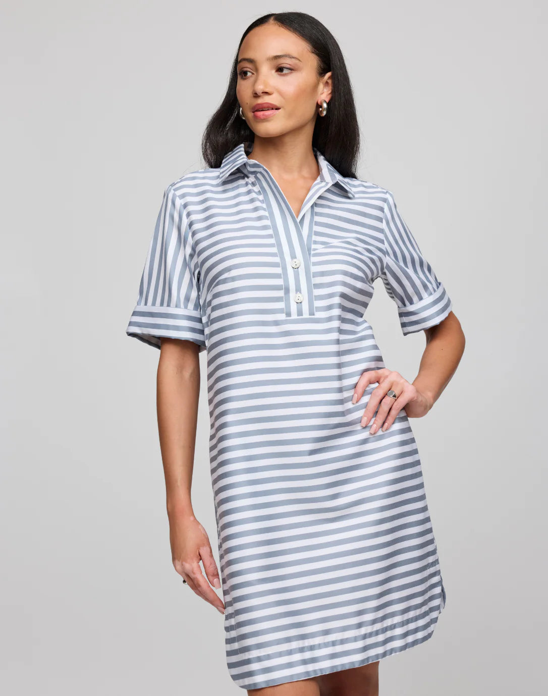 AILEEN SHORT SLEEVE STRIPE GINGHAM DRESS