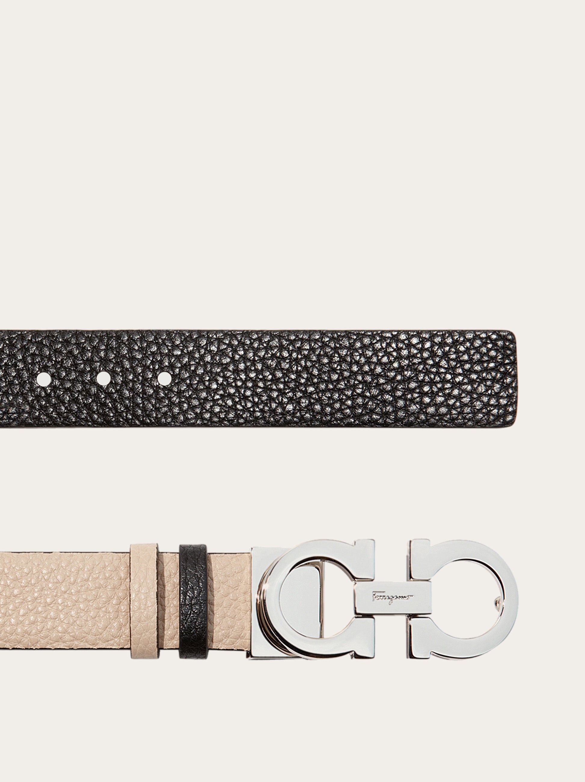 REVERSIBLE AND ADJUSTABLE GANCINI BELT IN BLACK AND BISQUE