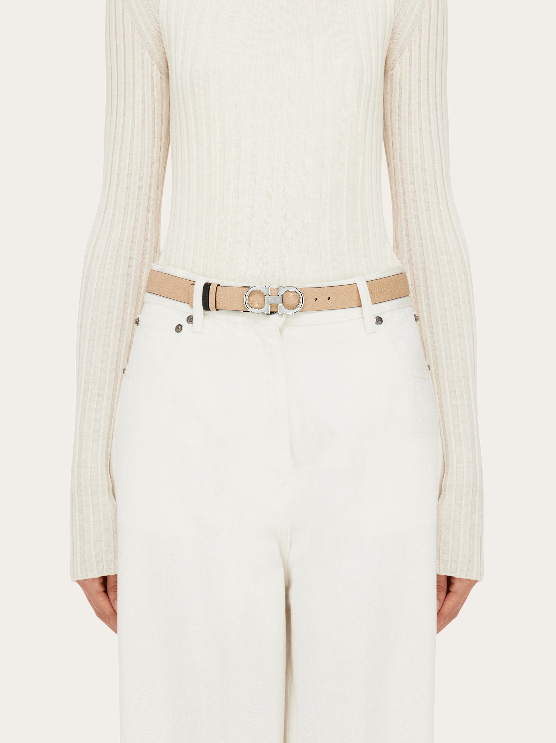 REVERSIBLE AND ADJUSTABLE GANCINI BELT IN BLACK AND BISQUE