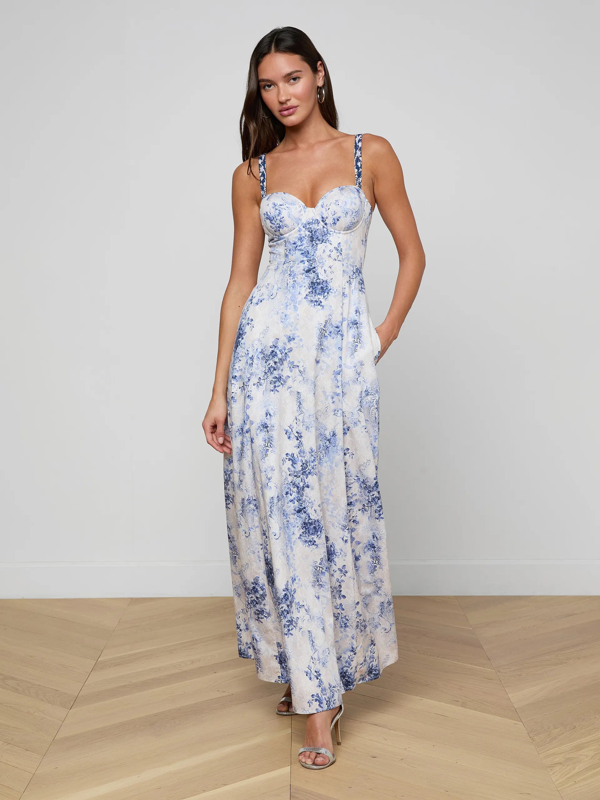 SUTTON MAXI DRESS IN IVORY BLUE WATERCOLOR LACE PAISLEY