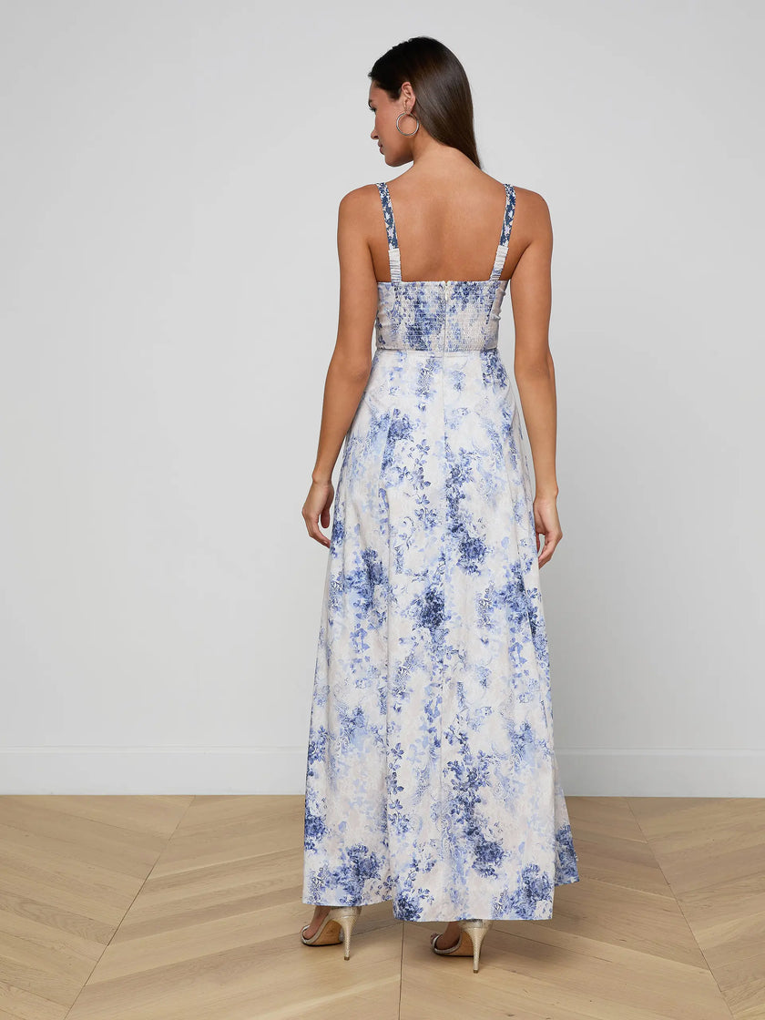 SUTTON MAXI DRESS IN IVORY BLUE WATERCOLOR LACE PAISLEY
