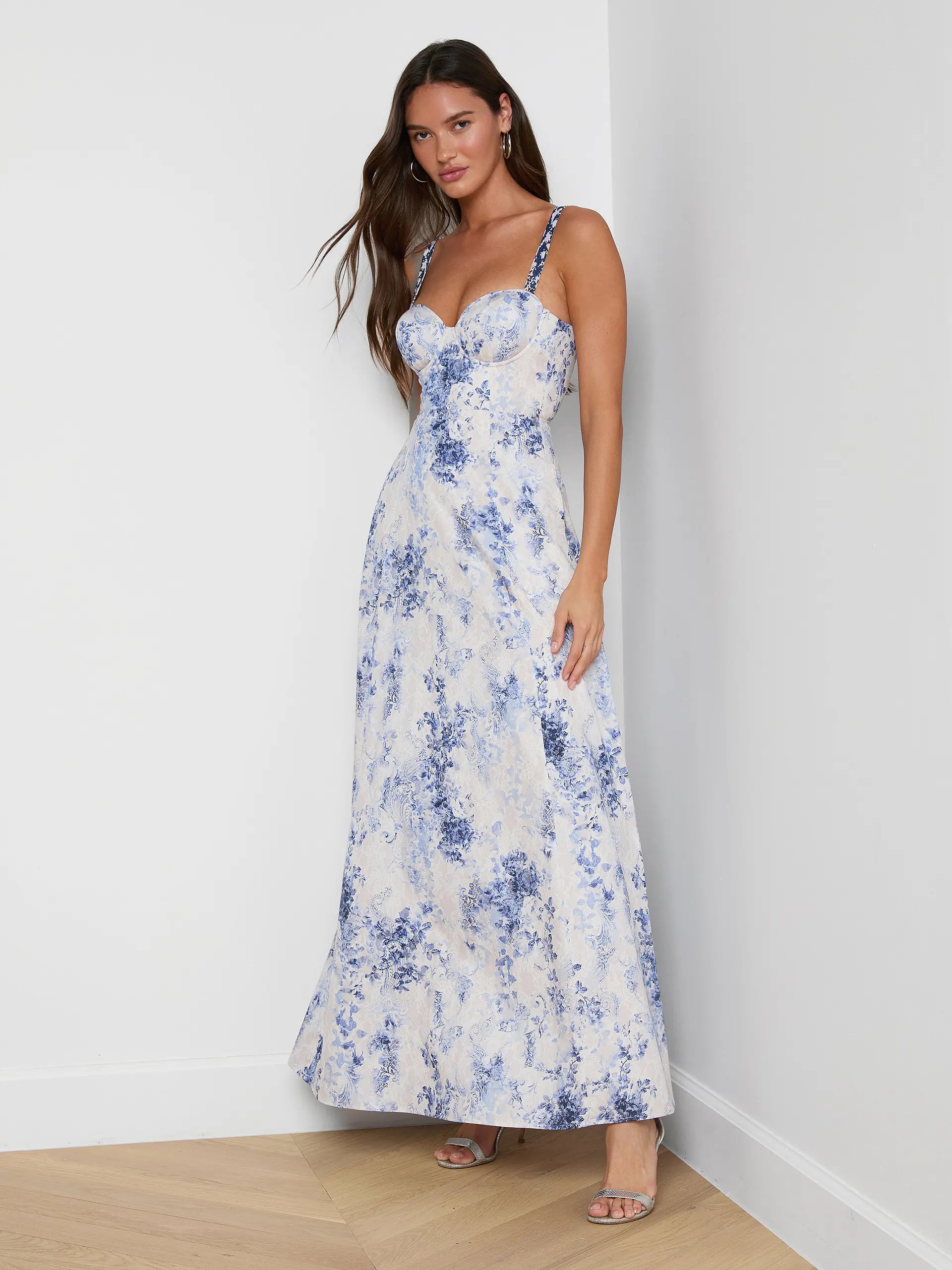SUTTON MAXI DRESS IN IVORY BLUE WATERCOLOR LACE PAISLEY