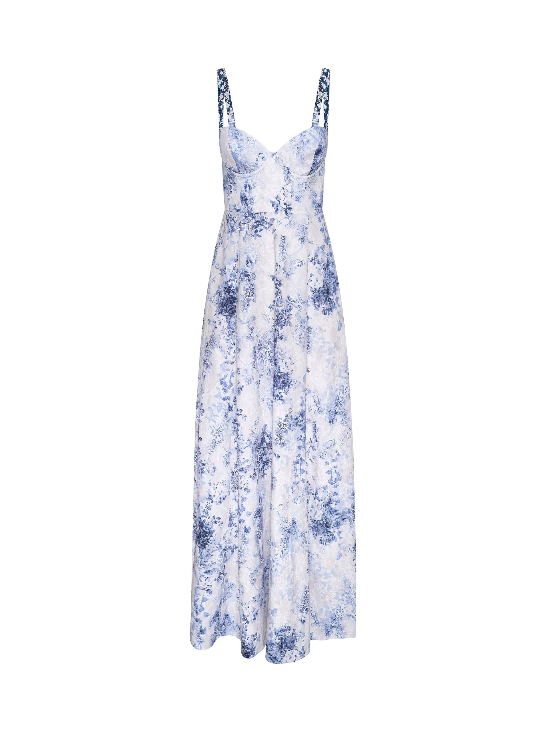SUTTON MAXI DRESS IN IVORY BLUE WATERCOLOR LACE PAISLEY