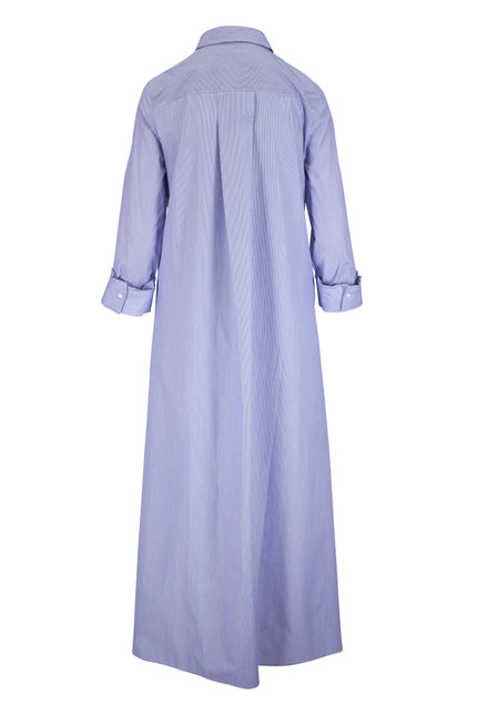 JENNYS GOWN IN INDIGO AND WHITE STRIPE