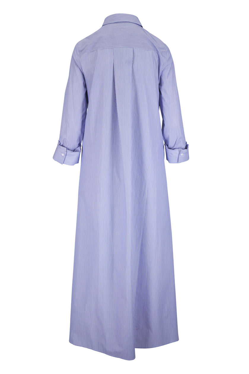 JENNYS GOWN IN INDIGO AND WHITE STRIPE