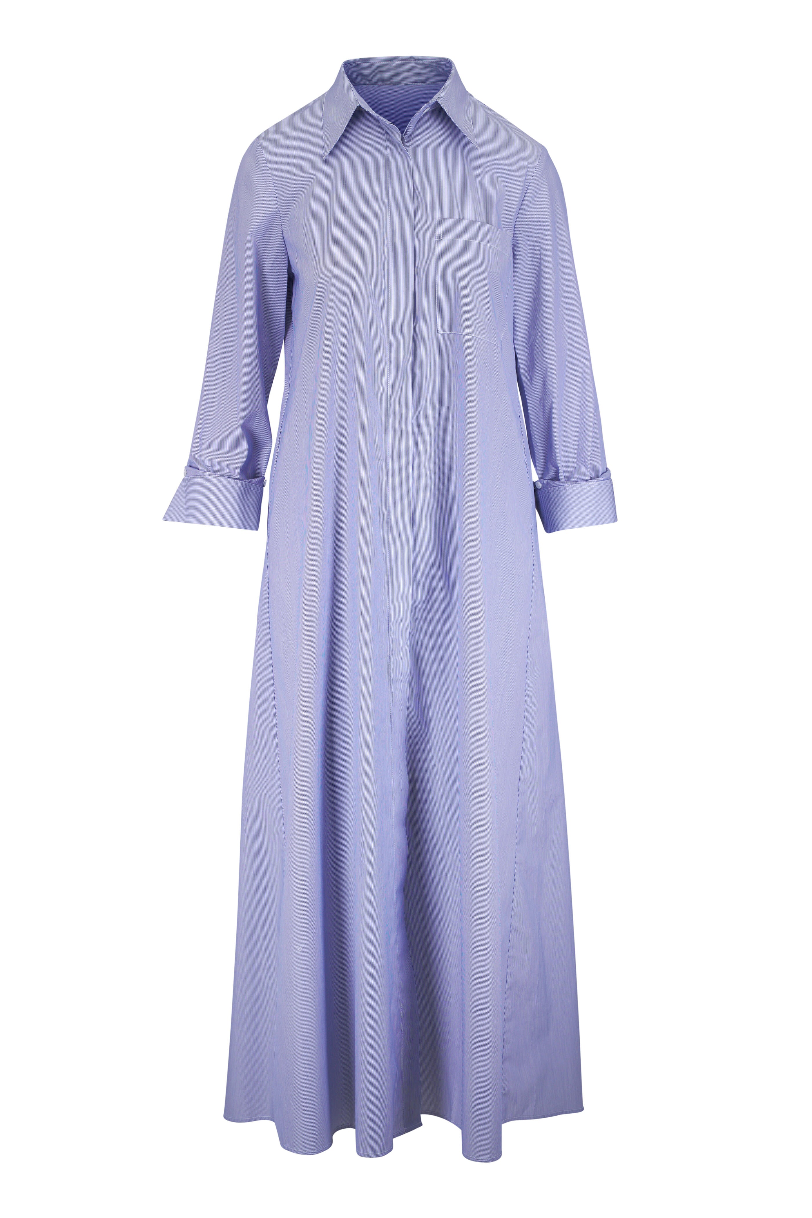 JENNYS GOWN IN INDIGO AND WHITE STRIPE