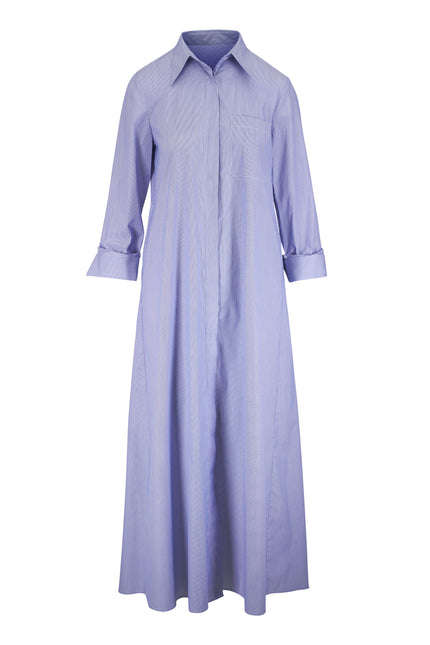 JENNYS GOWN IN INDIGO AND WHITE STRIPE