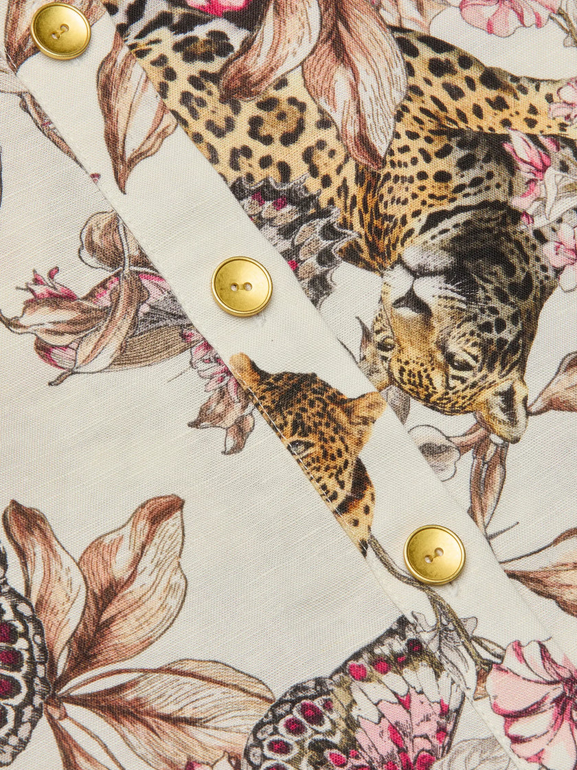 KIERSTEN DRESS IN WHITE MULTI LARGE BUTTERFLY JUNGLE