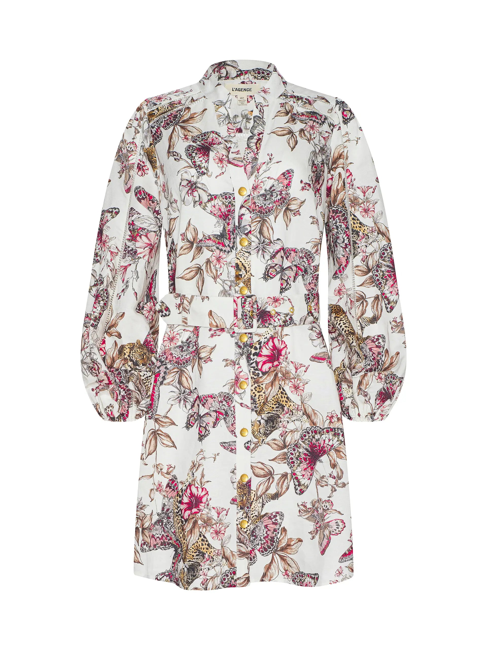 KIERSTEN DRESS IN WHITE MULTI LARGE BUTTERFLY JUNGLE