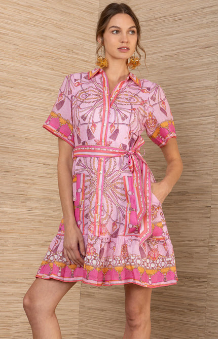 AULA LINEN DRESS IN CLEAR SAILING PRINT