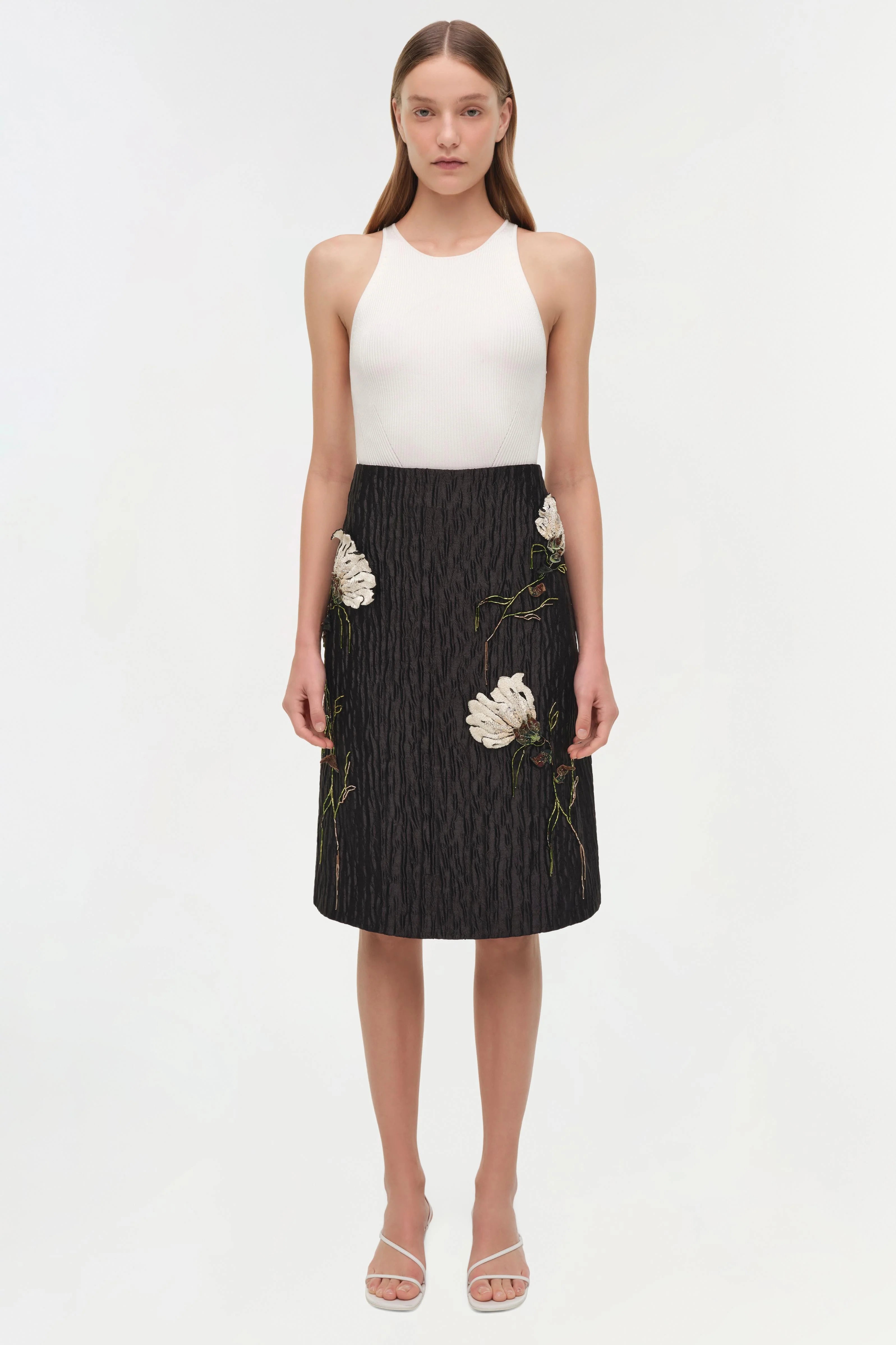 ARLA FLORAL JACQUARD MIDI SKIRT