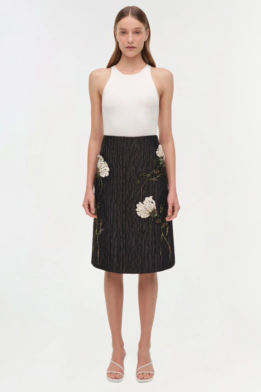 ARLA FLORAL JACQUARD MIDI SKIRT