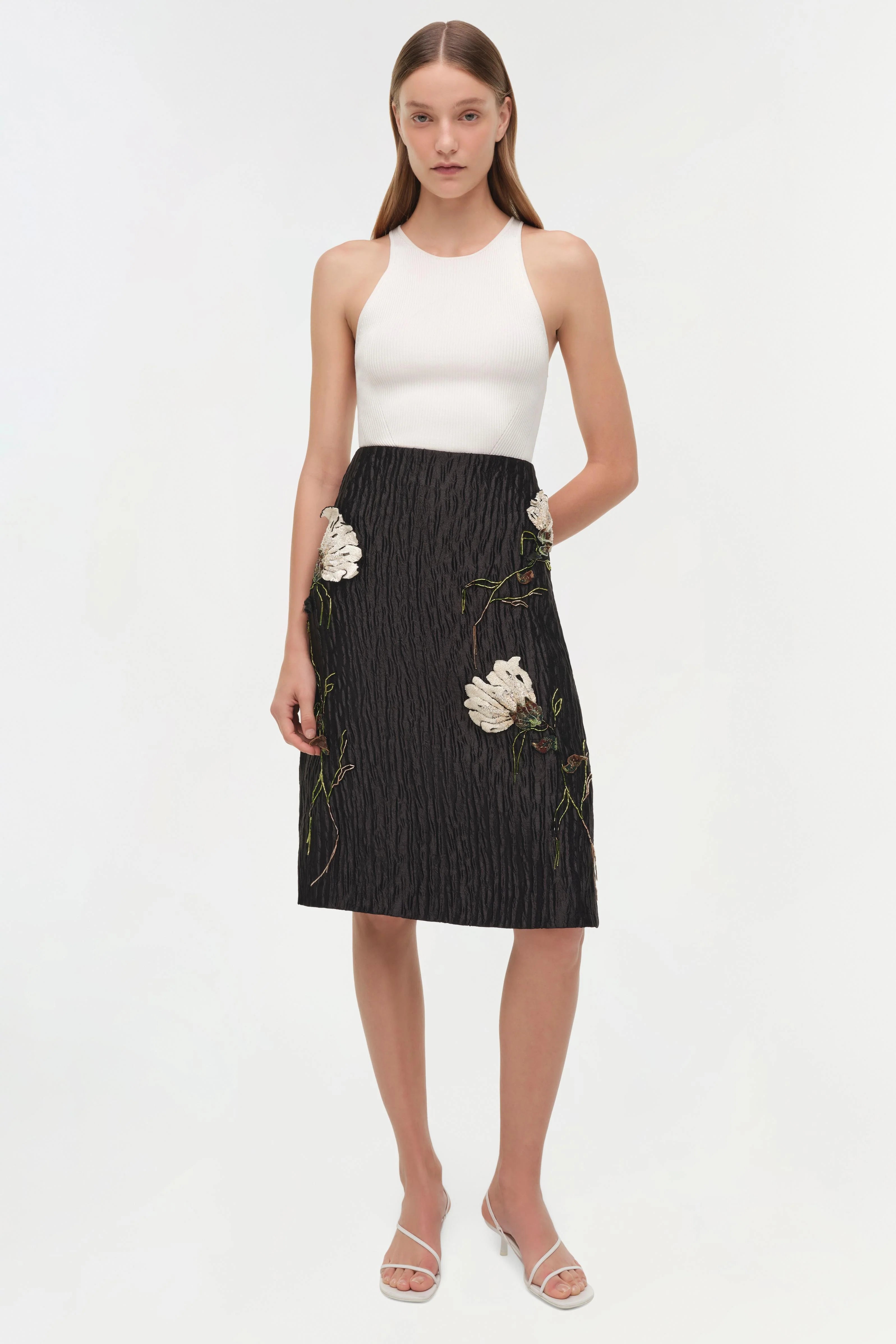 ARLA FLORAL JACQUARD MIDI SKIRT