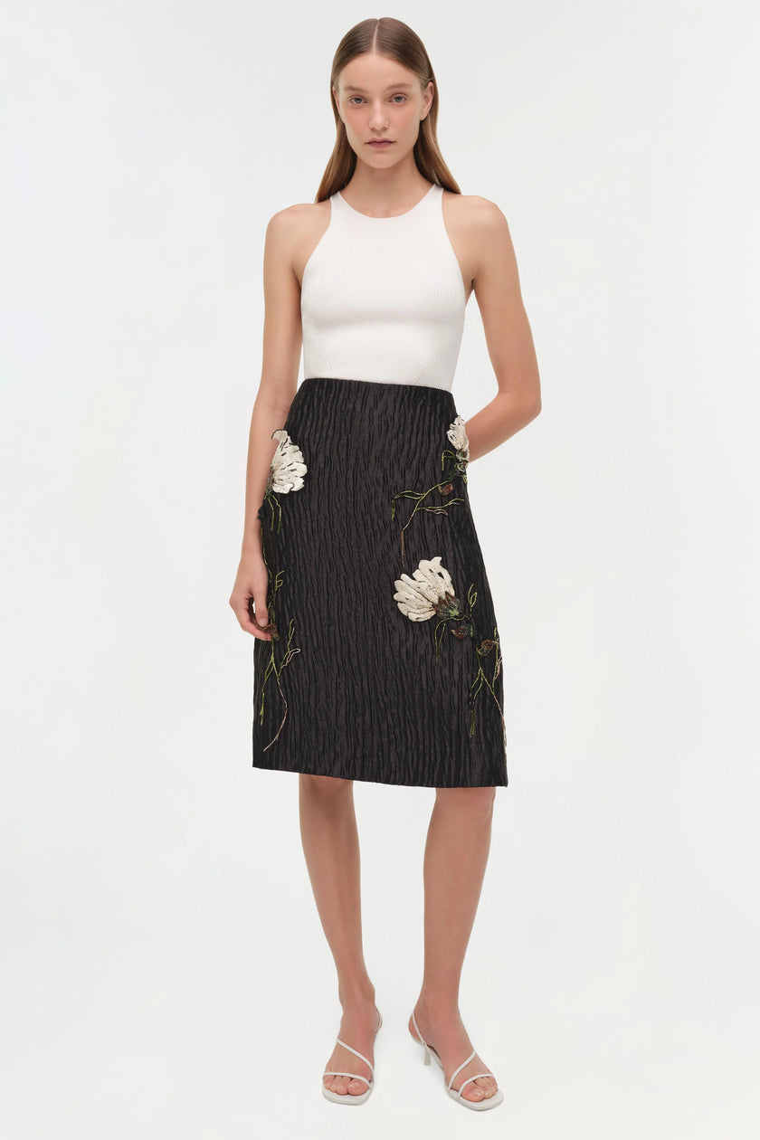 ARLA FLORAL JACQUARD MIDI SKIRT