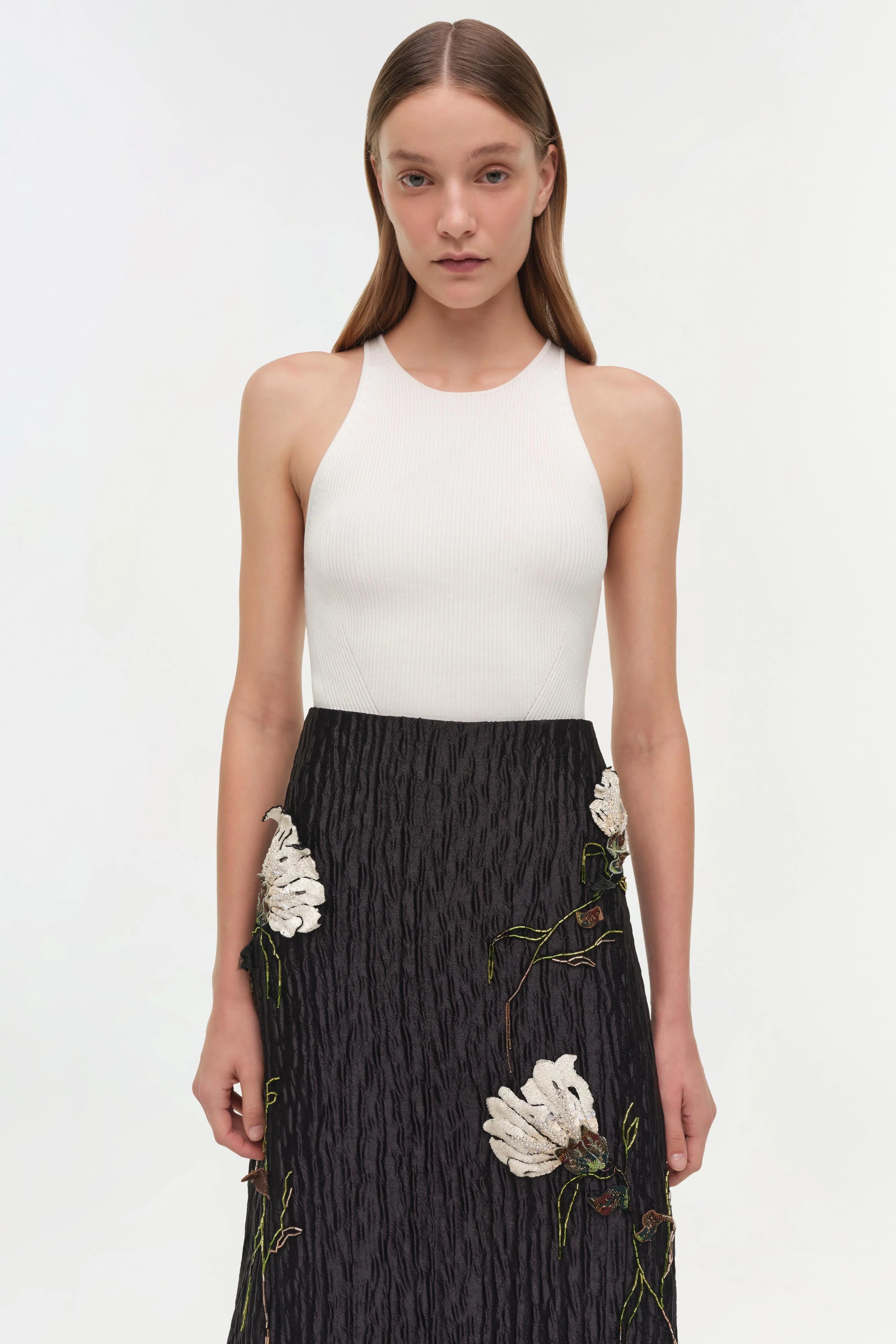 ARLA FLORAL JACQUARD MIDI SKIRT
