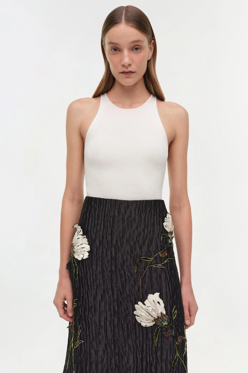 ARLA FLORAL JACQUARD MIDI SKIRT