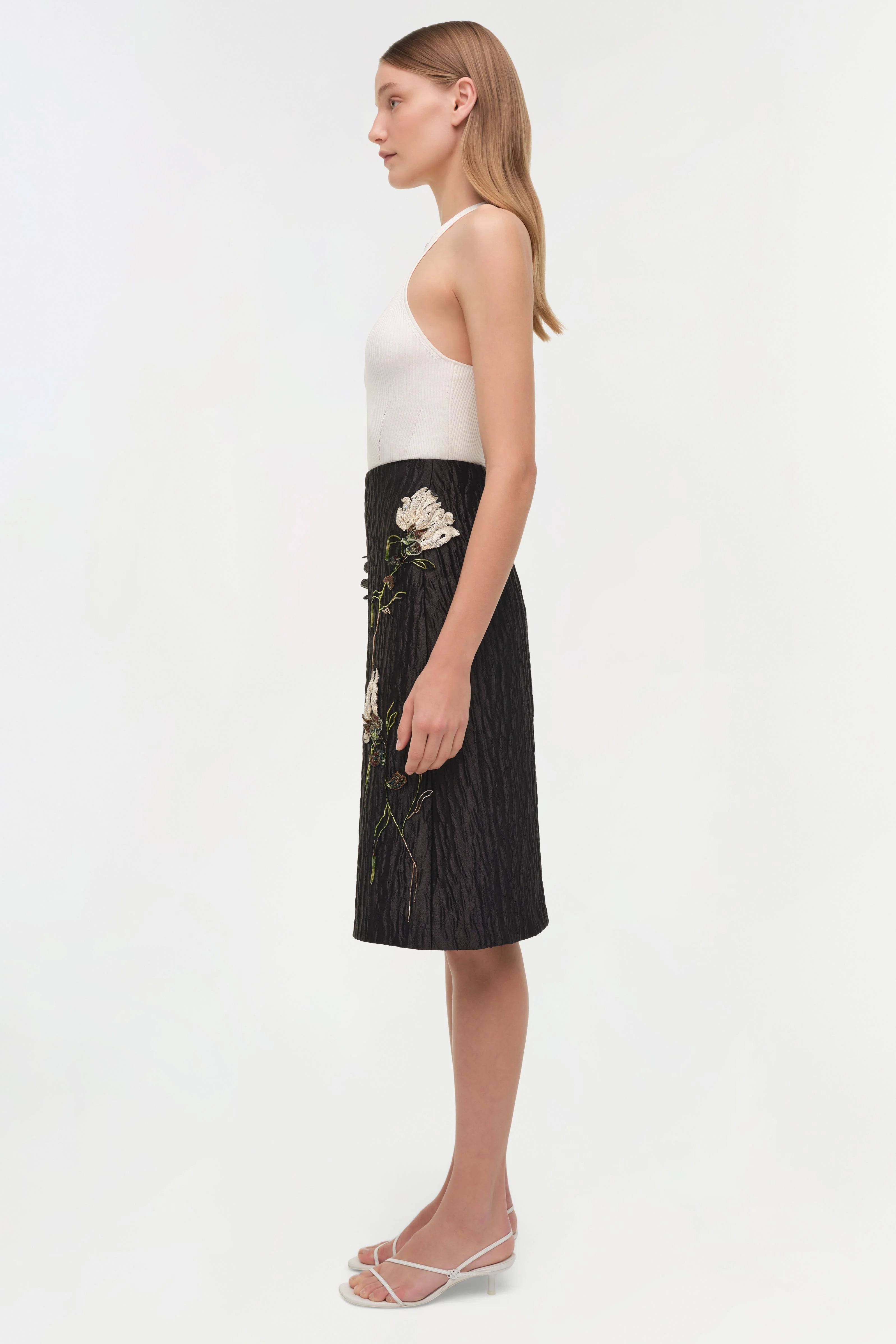 ARLA FLORAL JACQUARD MIDI SKIRT