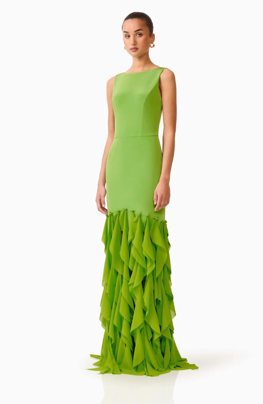 MARISON RUFFLED FRINGE GOWN