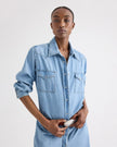 COWBOY MAXI DRESS WITH SNAPS IN DENIM