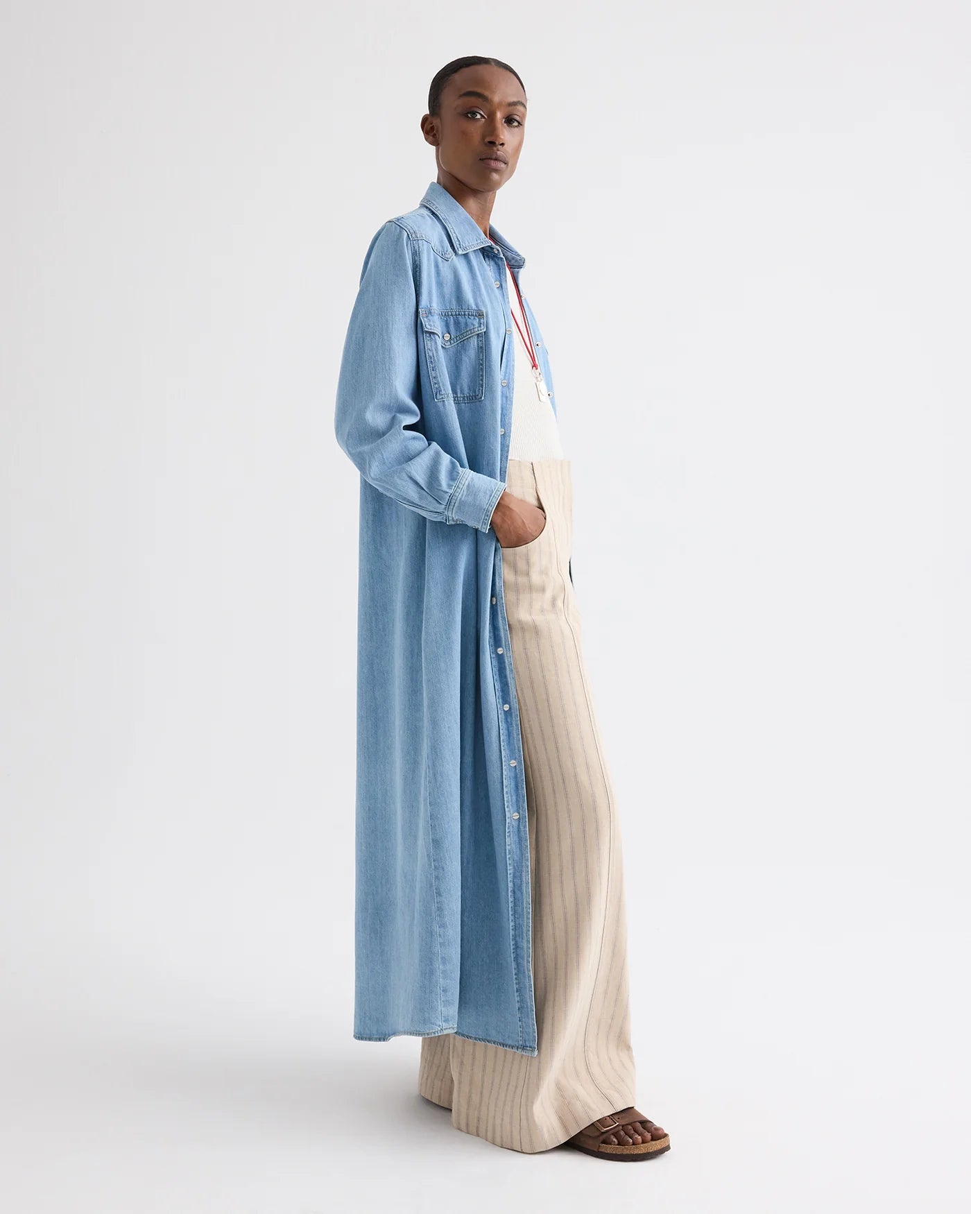 COWBOY MAXI DRESS WITH SNAPS IN DENIM