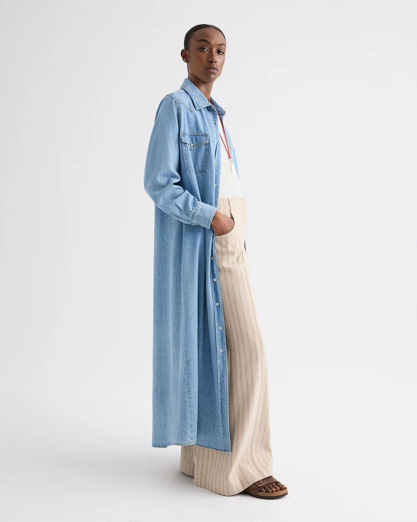 COWBOY MAXI DRESS WITH SNAPS IN DENIM