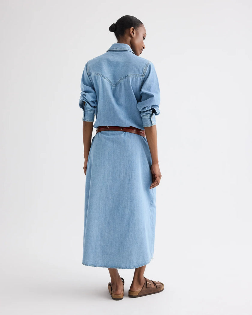 COWBOY MAXI DRESS WITH SNAPS IN DENIM