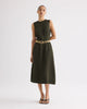 CREW NECK DRESS WITH DARTS IN COATED VISCOSE LINEN