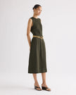 CREW NECK DRESS WITH DARTS IN COATED VISCOSE LINEN