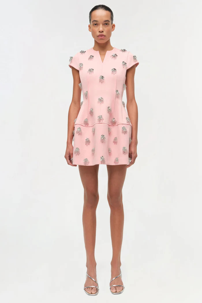 BETHANIE TWILL EMBELLISHED MINI DRESS