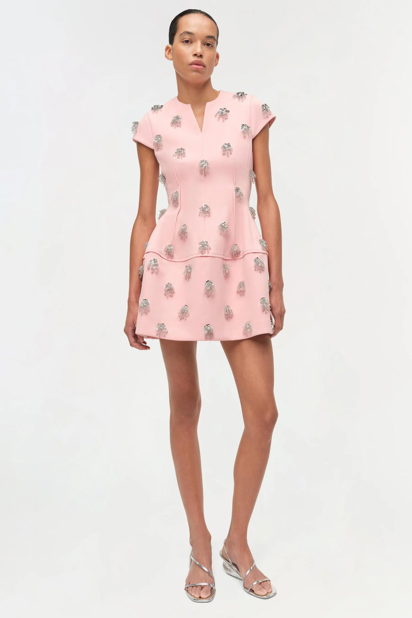 BETHANIE TWILL EMBELLISHED MINI DRESS