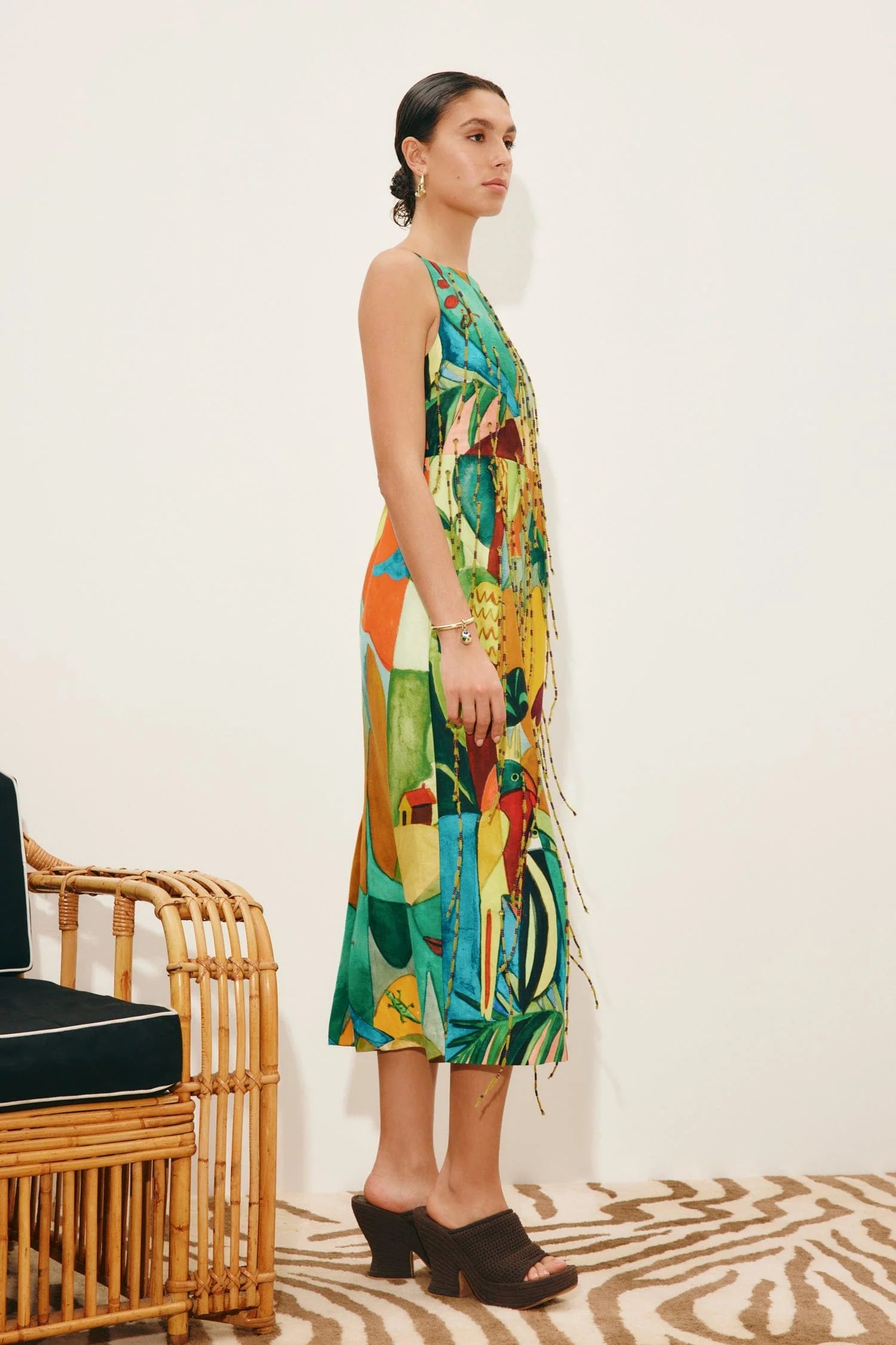 MOKSHINI BEADED FRINGE MIDI DRESS