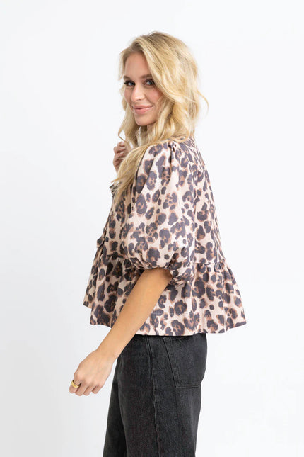 LEOPARD DENIM KNOT TIE TOP