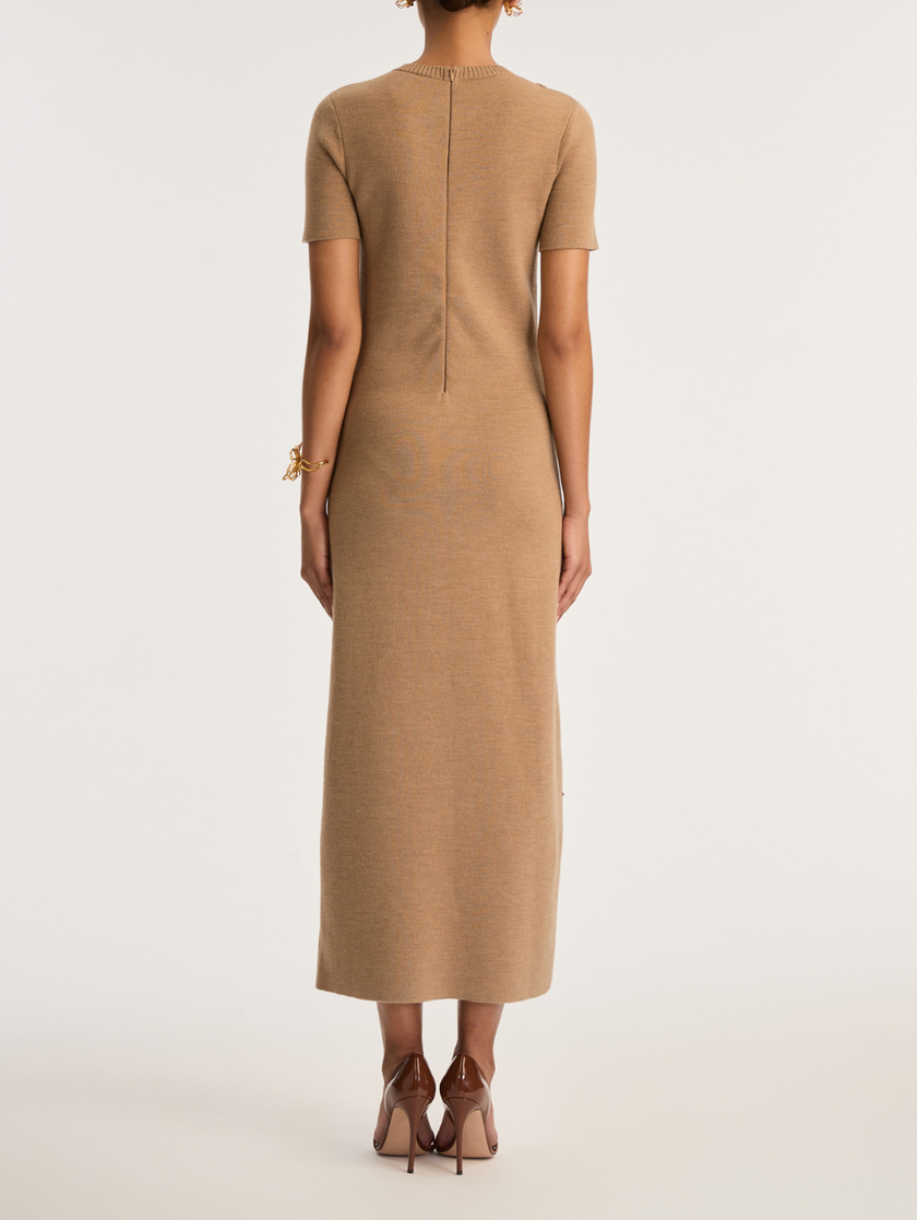 SHORT SLEEVE FOXGLOVES EMBROIDERED LONG KNIT DRESS