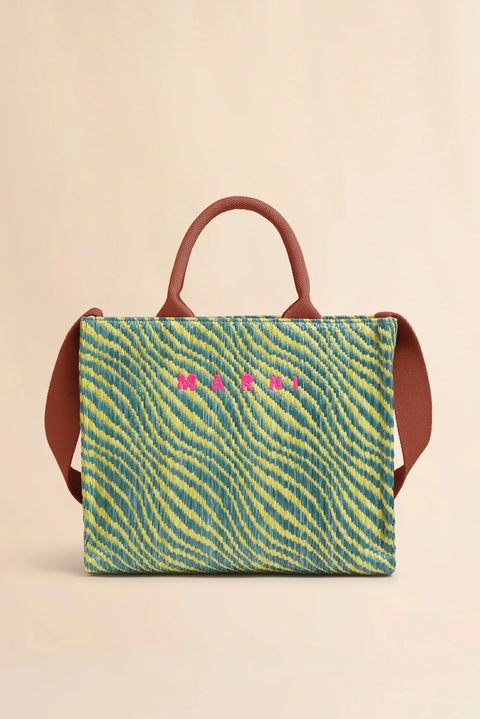WAVY RAFFIA EFFECT SMALL TOTE BAG