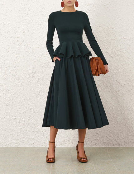 POPLIN MIDI SKIRT IN BOTTLE GREEN