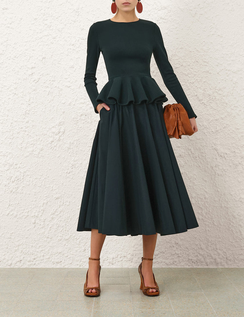 POPLIN MIDI SKIRT IN BOTTLE GREEN