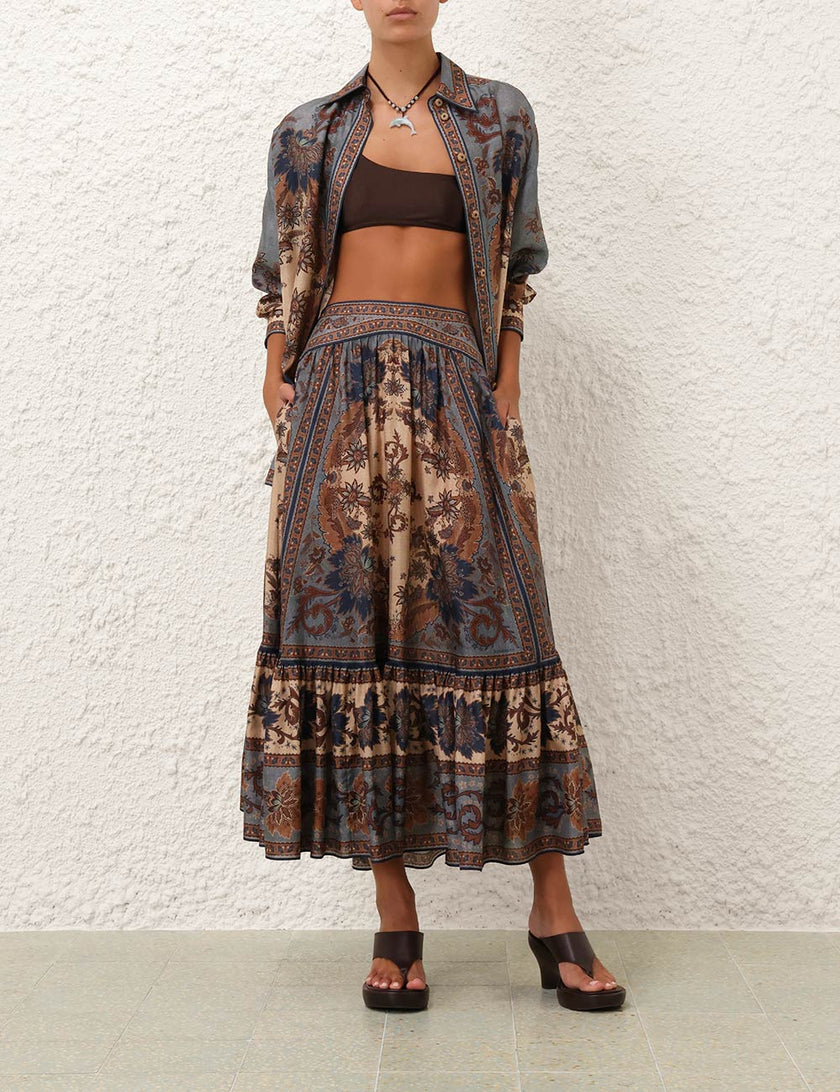 ASCENSION TIERED MIDI SKIRT