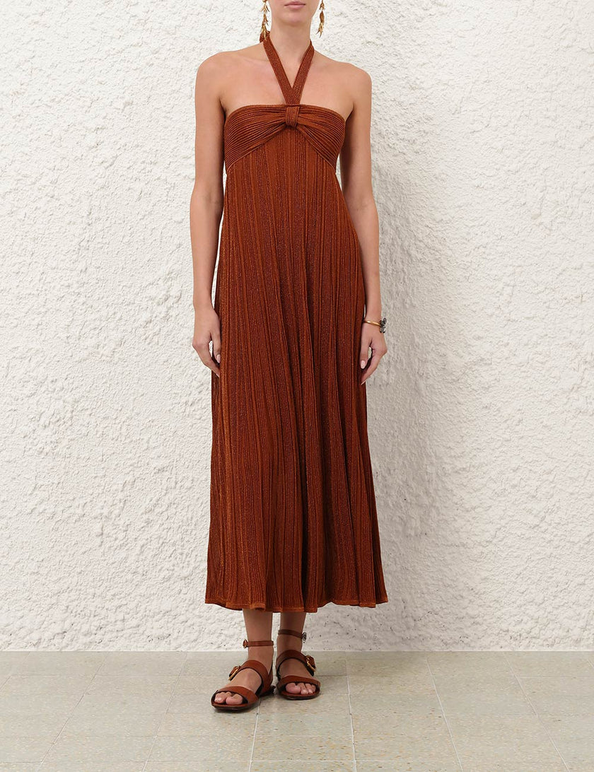 INDRA METALLIC HALTER DRESS