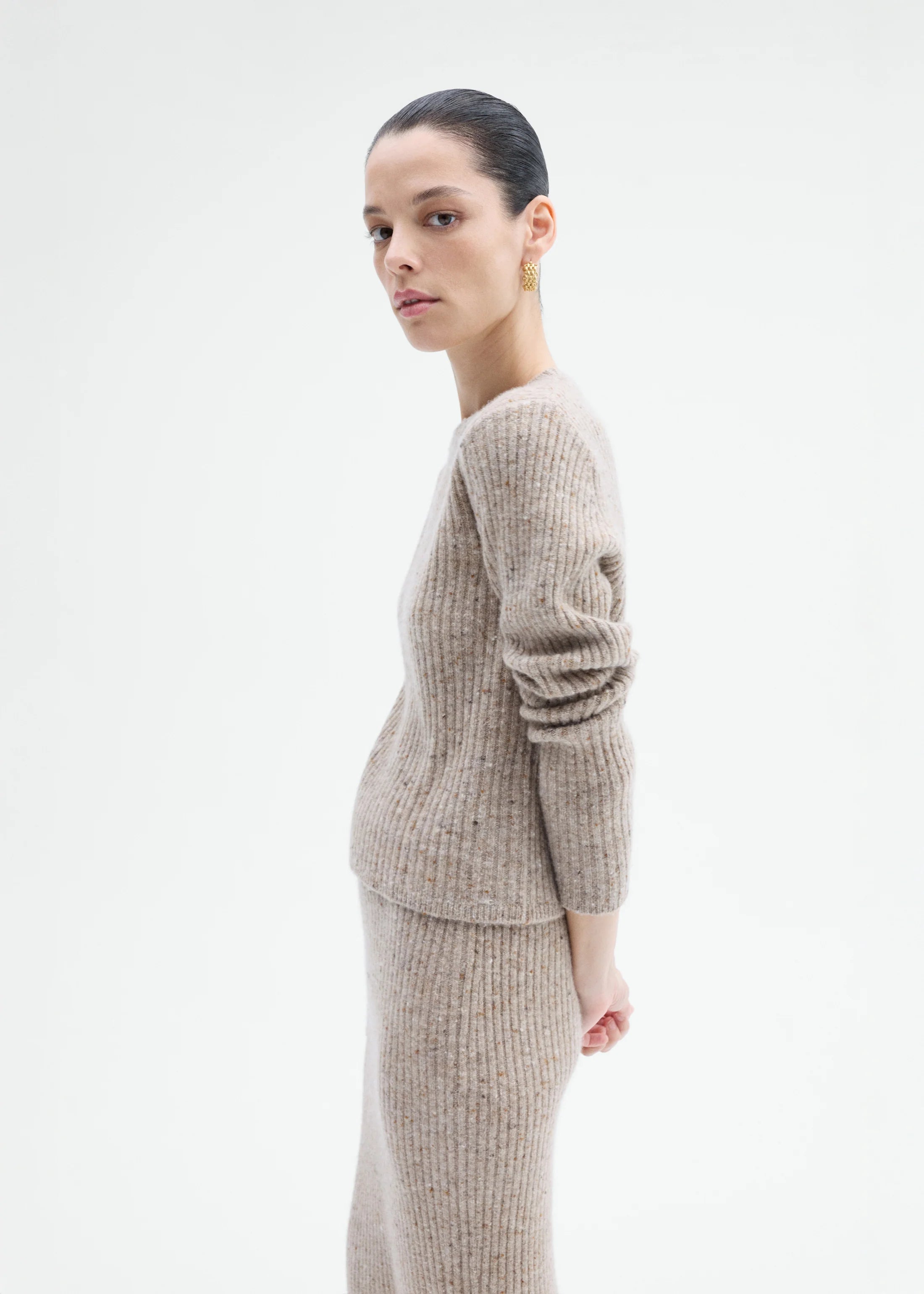 FITTED LONG SLEEVE KNIT IN WOOL CASHMERE