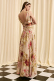 BOTANICAL SILK CHIFFON FLORAL RUCHED WAIST GOWN