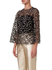 GOLD FRINGE EMBROIDERED TULLE BLOUSE