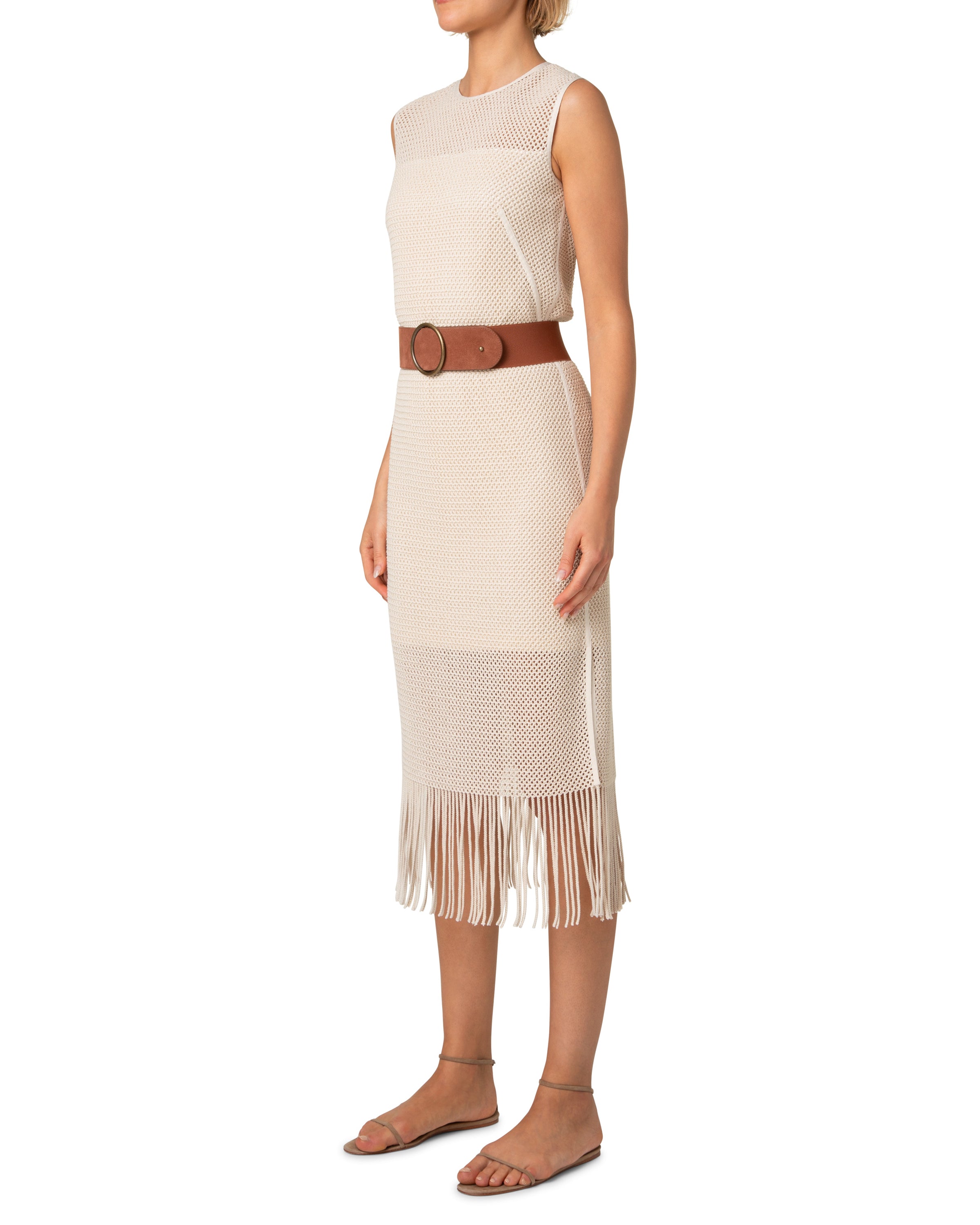 FRINGE MESH MIDI DRESS