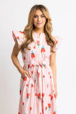 STRIPE POPPY RUFFLE SLEEVE MAXI DRESS
