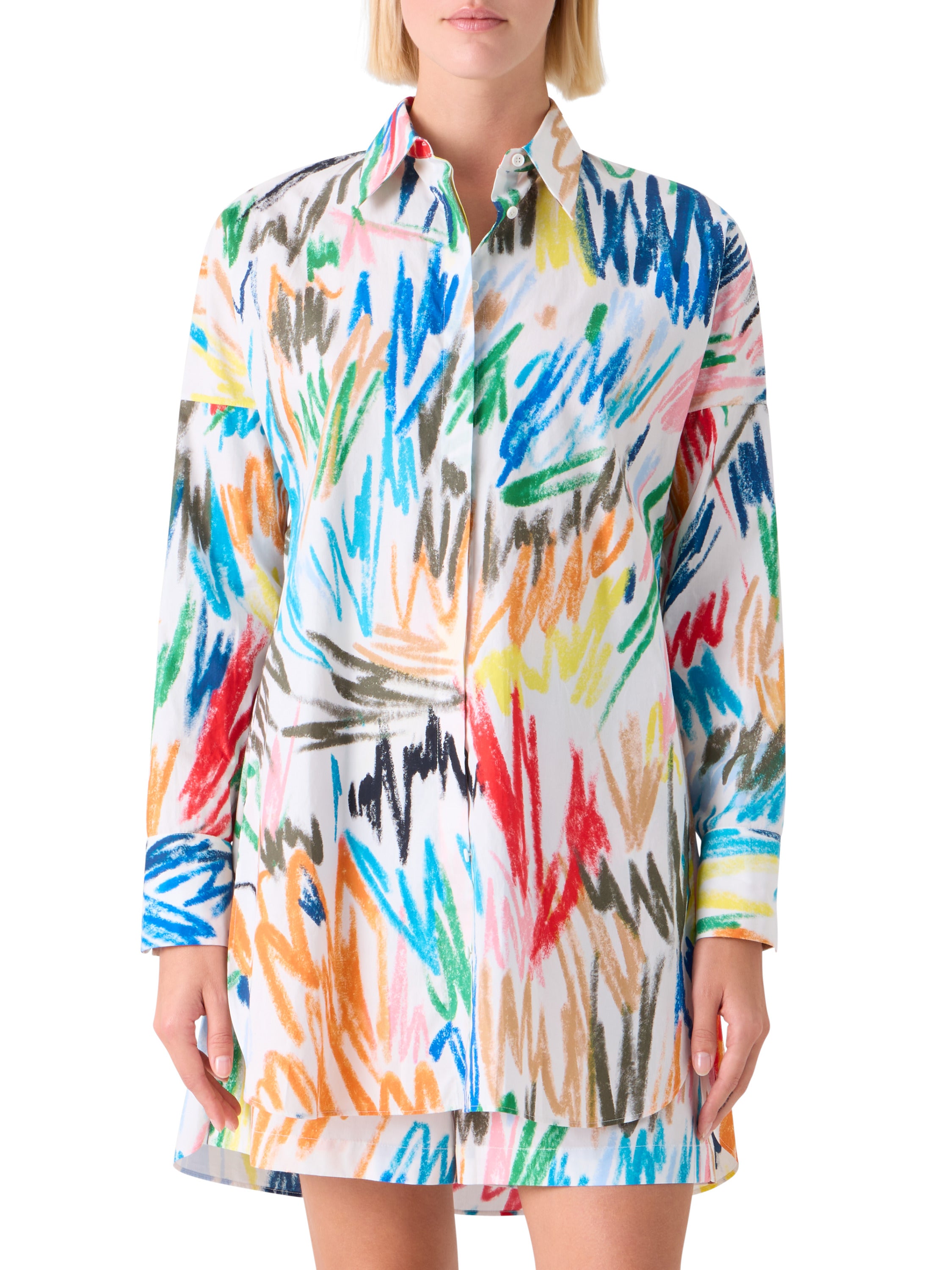 SCRIBBLE PRINT COTTON POLIN TUNIC BLOUSE