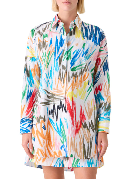 SCRIBBLE PRINT COTTON POLIN TUNIC BLOUSE
