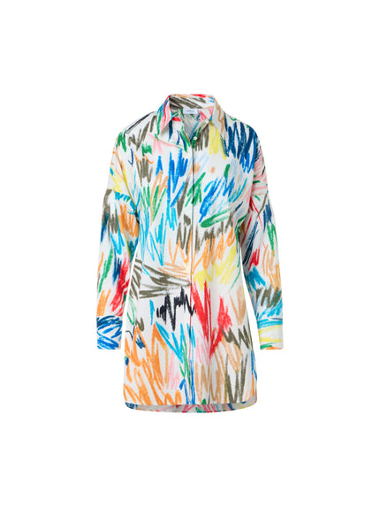 SCRIBBLE PRINT COTTON POLIN TUNIC BLOUSE