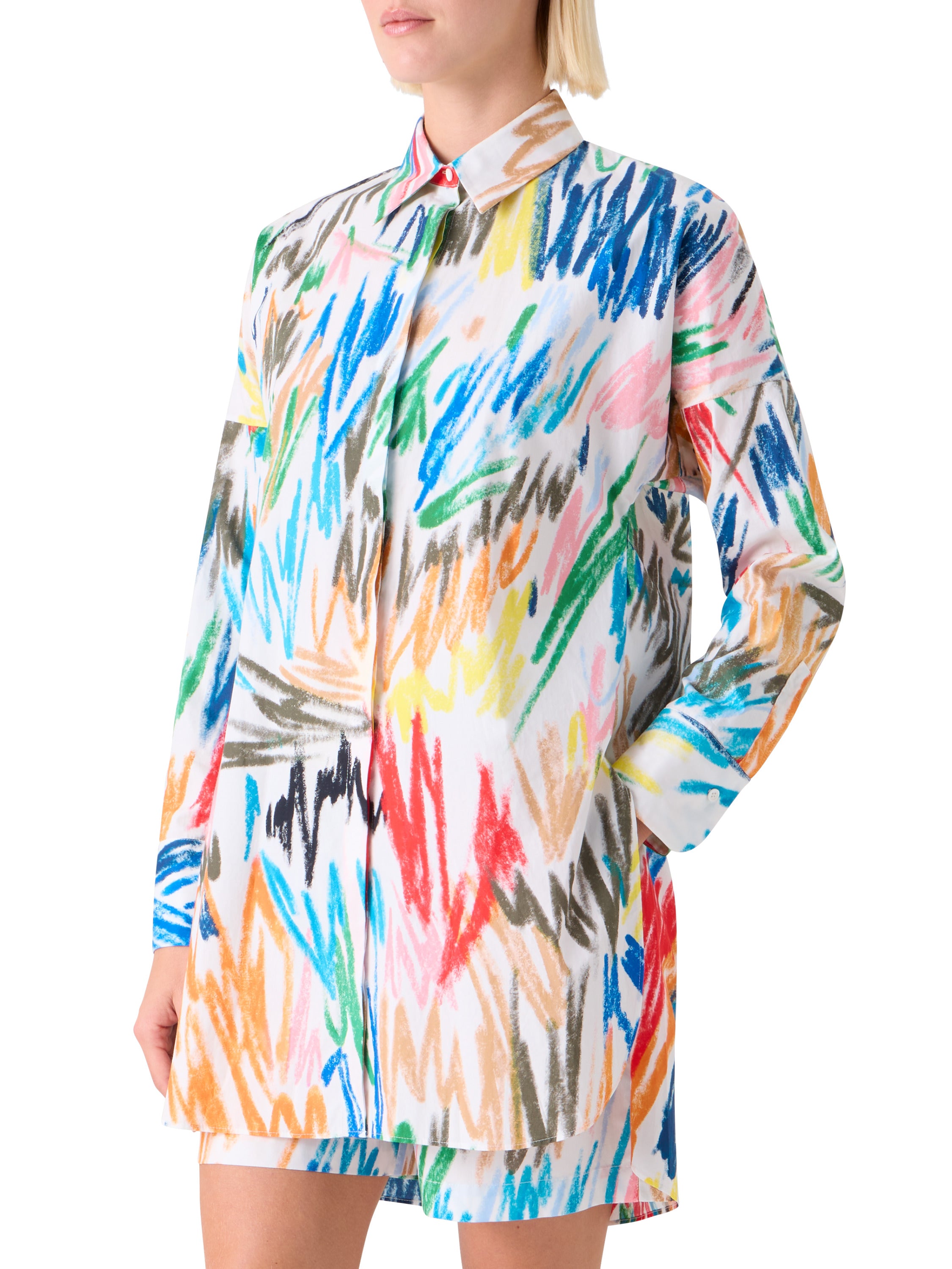SCRIBBLE PRINT COTTON POLIN TUNIC BLOUSE