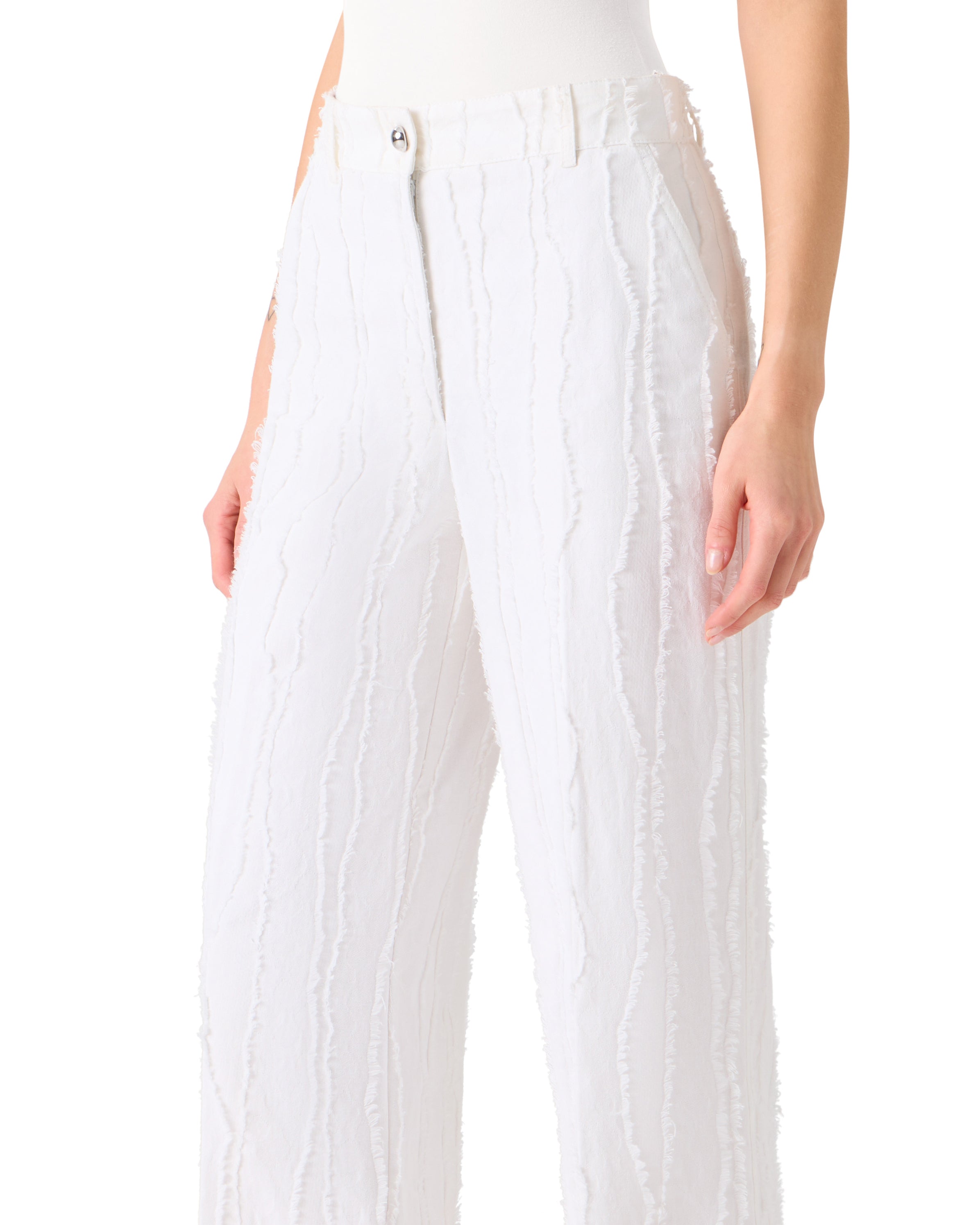 CHIARA FRINGED COTTON STRAIGHT LEG ANKLE PANTS