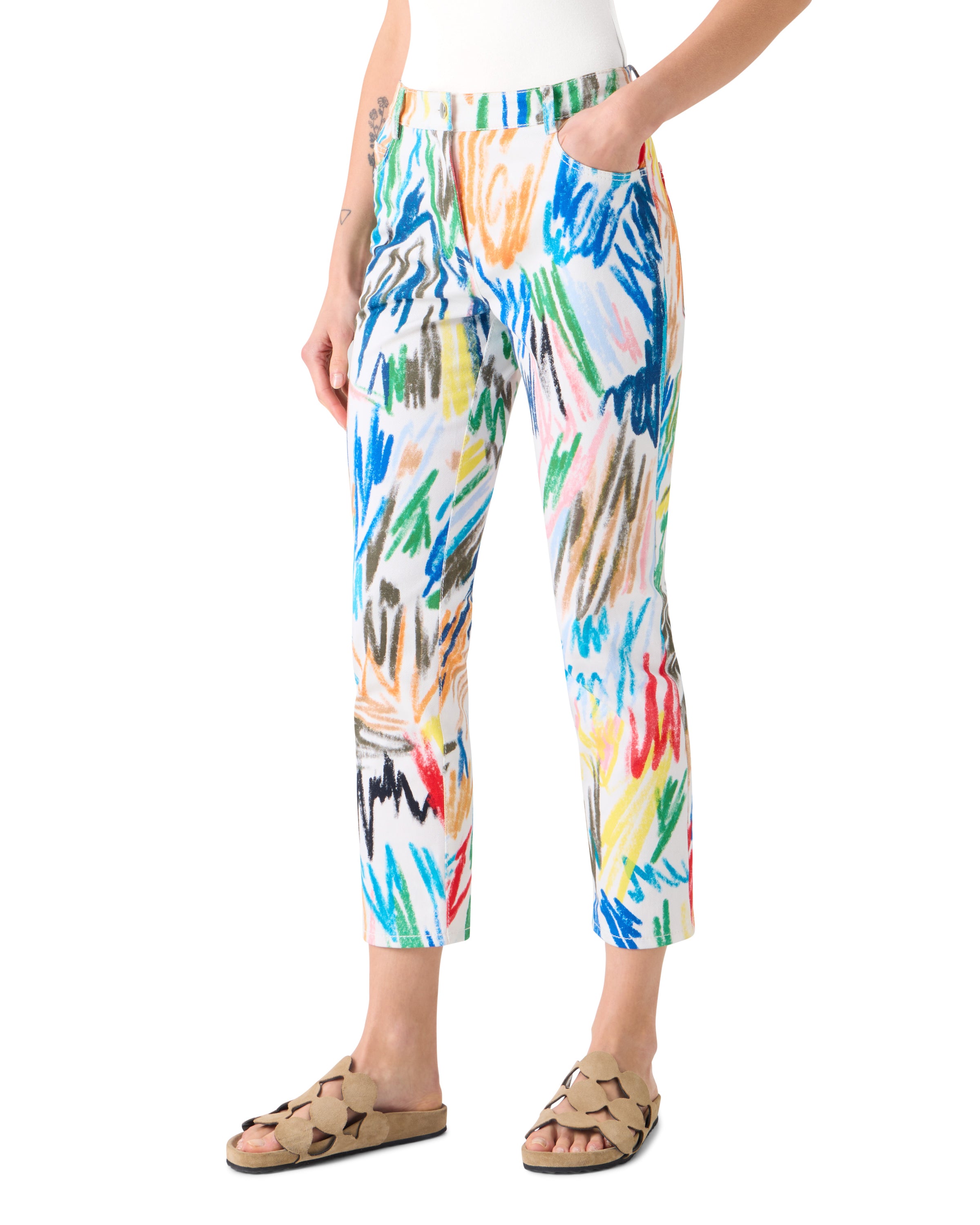 MARU SCRIBBLE PRINT CROPPED SLIM FIT PANTS