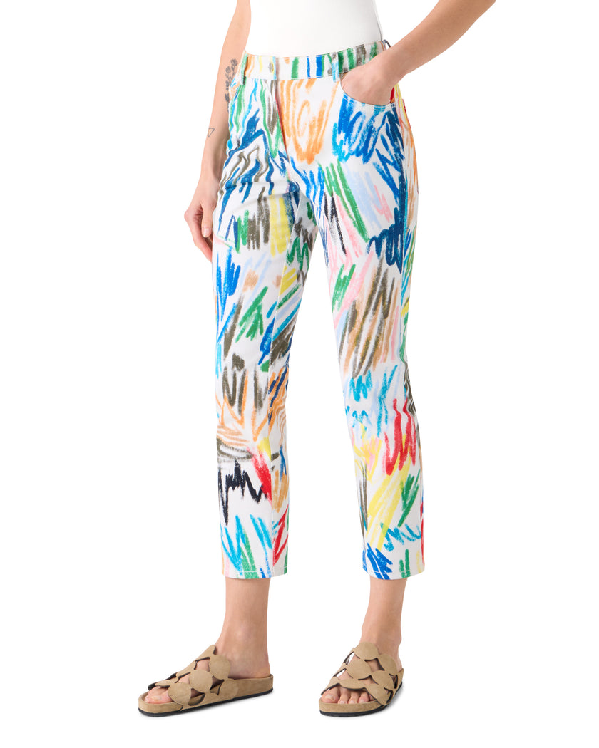 MARU SCRIBBLE PRINT CROPPED SLIM FIT PANTS